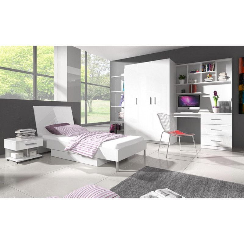 Veneti Nábytok do detskej izby s posteľou, s matracom a roštom 90x200 GORT 2 - biely / lesklý biely